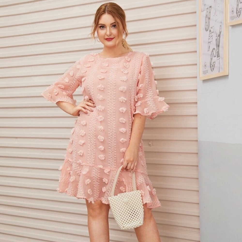 SHEIN Swiss Dot Ruffled Hem Dress, NWOT, 4X, Blush